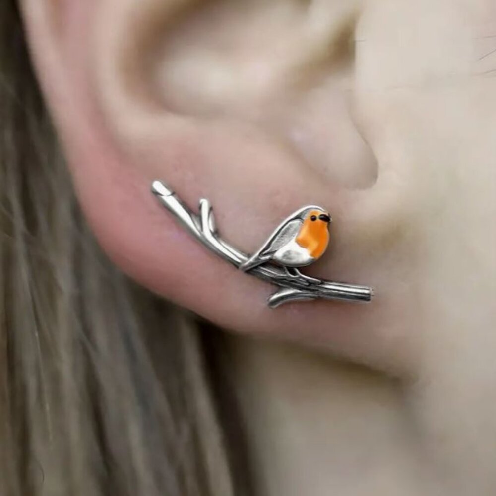 NEW Silver Plated Songbird on a Branch Dainty Earrings